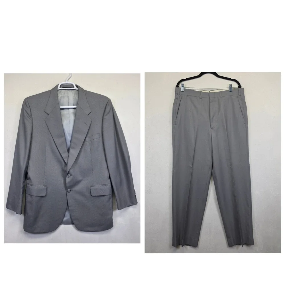 Bespoke Suit Mens 42‎ Jacket 36x32 Pants Gray Windowpane Formal Classic Business